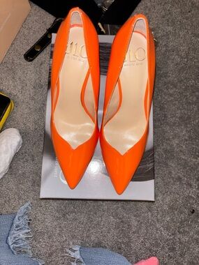 JLO Bright Orange Patent Pointed-Toe Pumps